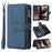 For iPhone 14 Plus Zipper Wallet Case with 15 Card Slots and Strap Leather Phone Cover - Blue - 1