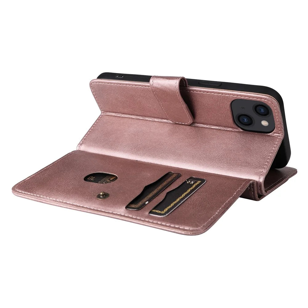 KT Multi-functional Series-1 for iPhone 14 Plus 6.7 inch PU Leather Wallet Case Stand Full Protection Magnetic Phone Cover with 10 Card Slots - Rose Gold - 7