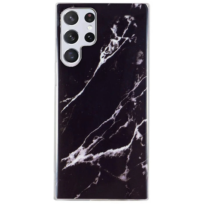 For Samsung Galaxy S22 Ultra 5G Phone Drop-proof Soft TPU Cover IMD Marble Pattern Anti-scratch Case - Black - 1