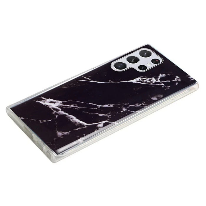 For Samsung Galaxy S22 Ultra 5G Phone Drop-proof Soft TPU Cover IMD Marble Pattern Anti-scratch Case - Black - 2