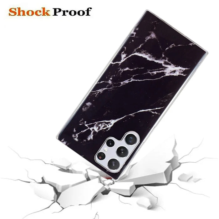 For Samsung Galaxy S22 Ultra 5G Phone Drop-proof Soft TPU Cover IMD Marble Pattern Anti-scratch Case - Black - 3