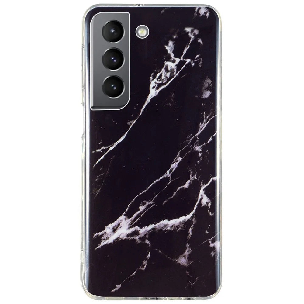 For Samsung Galaxy S22+ 5G Marble Pattern TPU Phone Back Cover IMD Process Protective Case - Black - 1
