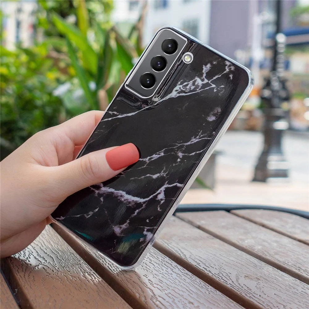 For Samsung Galaxy S22+ 5G Marble Pattern TPU Phone Back Cover IMD Process Protective Case - Black - 4