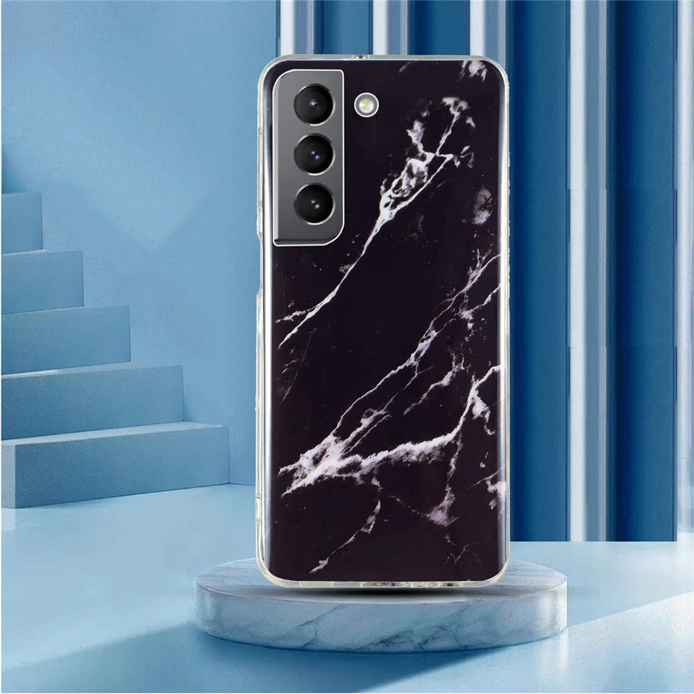 For Samsung Galaxy S22+ 5G Marble Pattern TPU Phone Back Cover IMD Process Protective Case - Black - 5