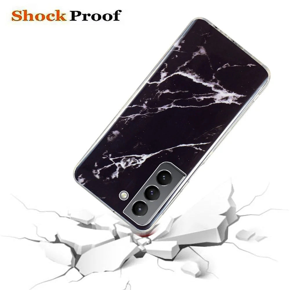 For Samsung Galaxy S22 5G Soft TPU IMD Marble Pattern Phone Cover Anti-scratch Anti-drop Back Case - Black - 3