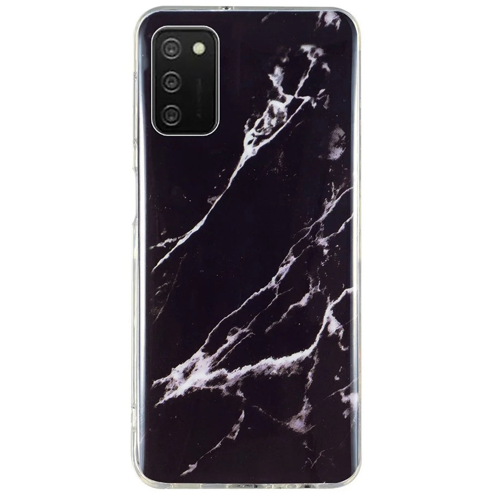 For Samsung Galaxy A02s (164.2mm) Flexible TPU Phone Back Cover IMD Marble Pattern Shockproof Case - Black - 1