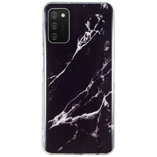 For Samsung Galaxy A02s (164.2mm) Flexible TPU Phone Back Cover IMD Marble Pattern Shockproof Case - Black - 1