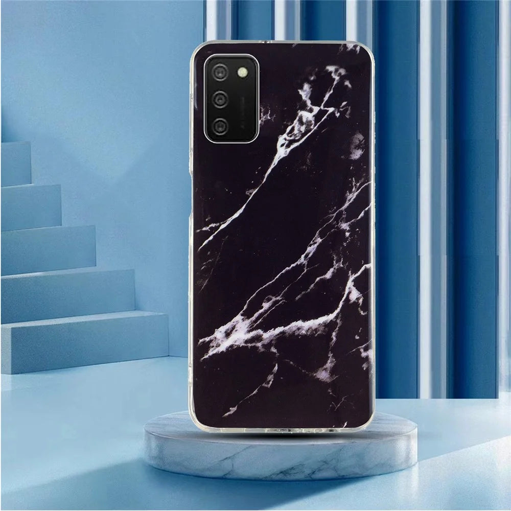 For Samsung Galaxy A02s (164.2mm) Flexible TPU Phone Back Cover IMD Marble Pattern Shockproof Case - Black - 5