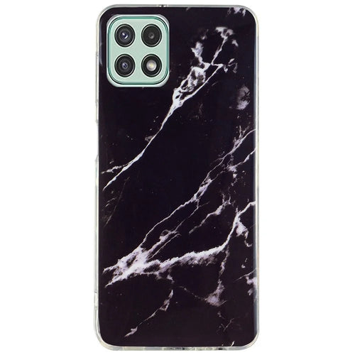 For Samsung Galaxy A22 5G (EU Version) Soft TPU Phone Back Cover IMD Marble Pattern Protective Case - Black - 1