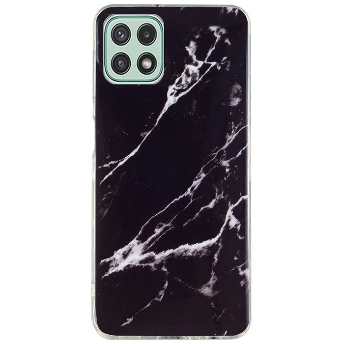 For Samsung Galaxy A22 5G (EU Version) Soft TPU Phone Back Cover IMD Marble Pattern Protective Case - Black - 1