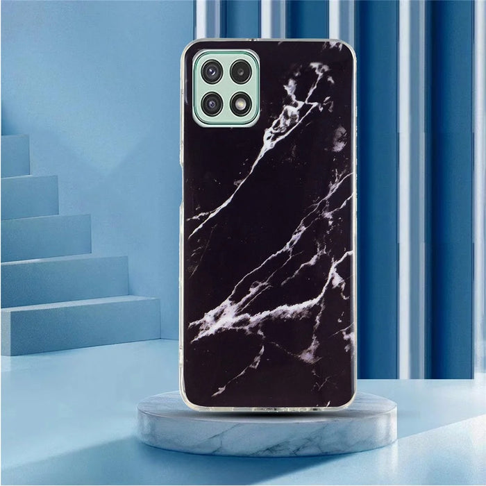 For Samsung Galaxy A22 5G (EU Version) Soft TPU Phone Back Cover IMD Marble Pattern Protective Case - Black - 5