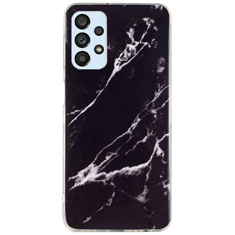 For Samsung Galaxy A52 4G/A52 5G/A52s 5G IMD TPU Phone Back Cover Drop-proof Marble Pattern Case - Black - 1