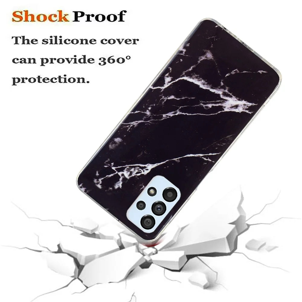 For Samsung Galaxy A52 4G/A52 5G/A52s 5G IMD TPU Phone Back Cover Drop-proof Marble Pattern Case - Black - 3