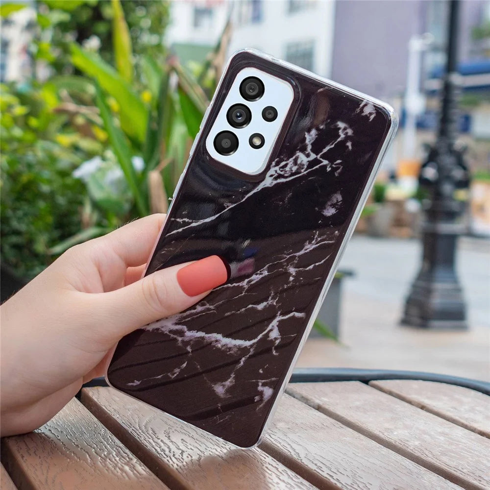 For Samsung Galaxy A52 4G/A52 5G/A52s 5G IMD TPU Phone Back Cover Drop-proof Marble Pattern Case - Black - 4