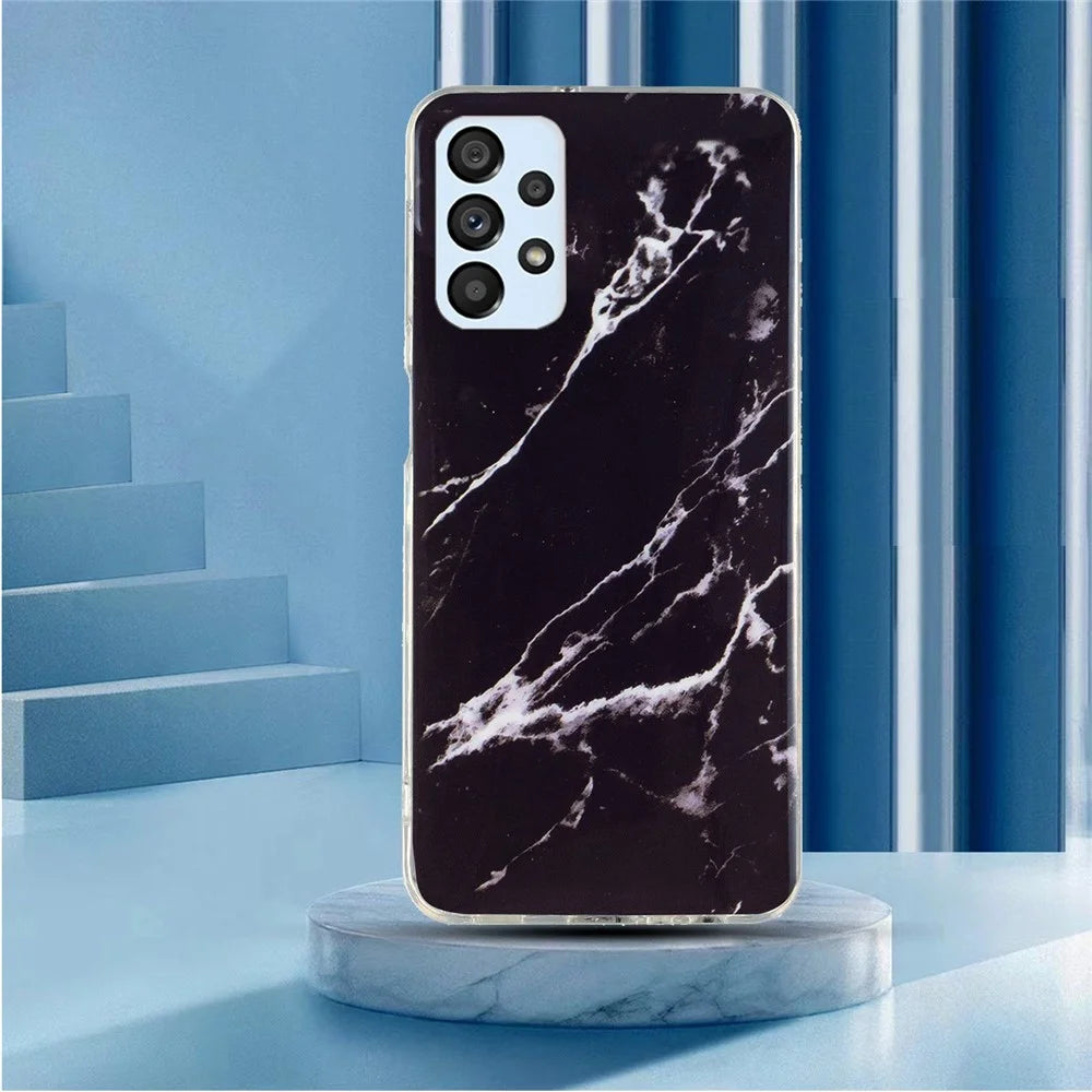 For Samsung Galaxy A52 4G/A52 5G/A52s 5G IMD TPU Phone Back Cover Drop-proof Marble Pattern Case - Black - 5