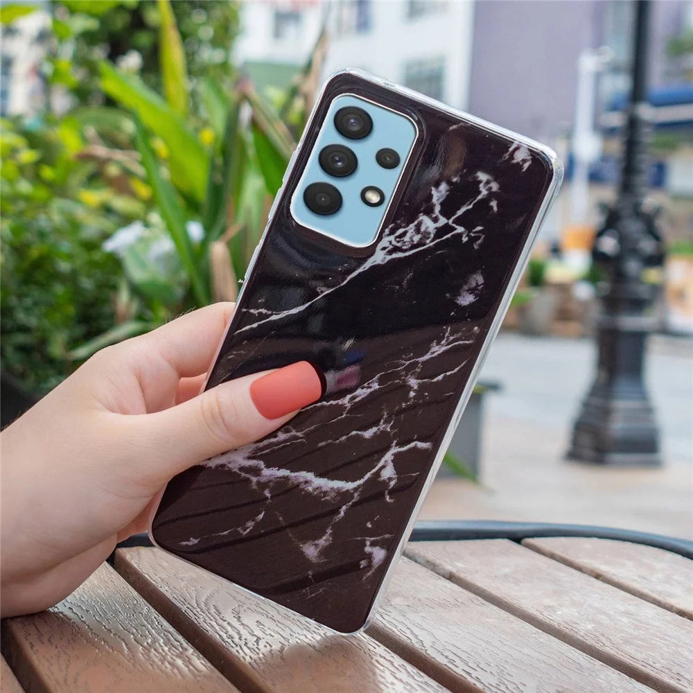 For Samsung Galaxy A32 4G (EU Version) IMD Marble Pattern Soft TPU Cover Drop-proof Slim Phone Case - Black - 4