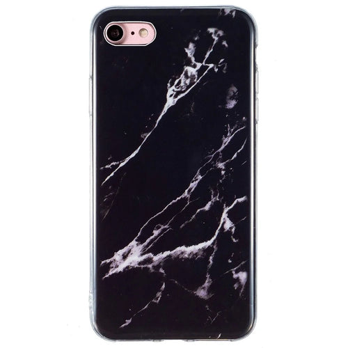 For iPhone SE (2022)/(2020)/8/7 4.7 inch Stylish Marble Pattern IMD Phone Case Anti-drop Soft TPU Cover - Black - 1