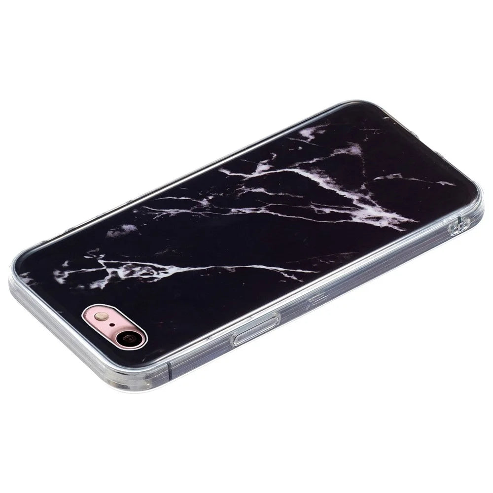 For iPhone SE (2022)/(2020)/8/7 4.7 inch Stylish Marble Pattern IMD Phone Case Anti-drop Soft TPU Cover - Black - 2