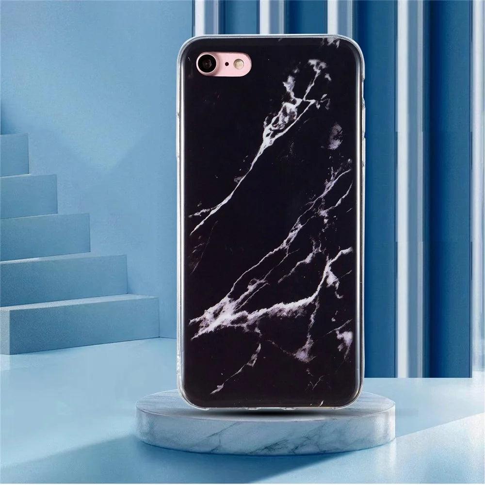 For iPhone SE (2022)/(2020)/8/7 4.7 inch Stylish Marble Pattern IMD Phone Case Anti-drop Soft TPU Cover - Black - 5