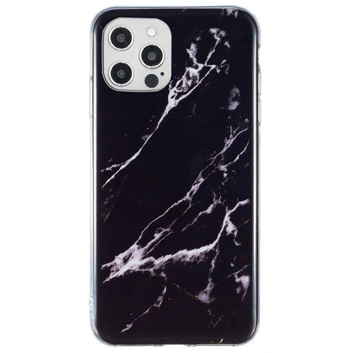 For iPhone 12 Pro Max 6.7 inch Soft TPU Case Stylish Marble Pattern IMD Protective Phone Back Cover - Black - 1