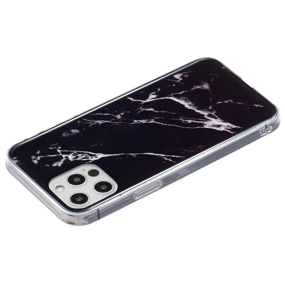 For iPhone 12 Pro Max 6.7 inch Soft TPU Case Stylish Marble Pattern IMD Protective Phone Back Cover - Black - 2