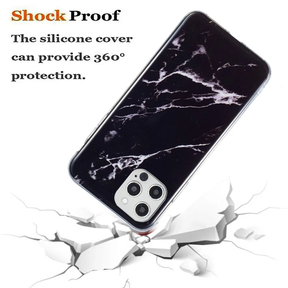 For iPhone 12 Pro Max 6.7 inch Soft TPU Case Stylish Marble Pattern IMD Protective Phone Back Cover - Black - 3