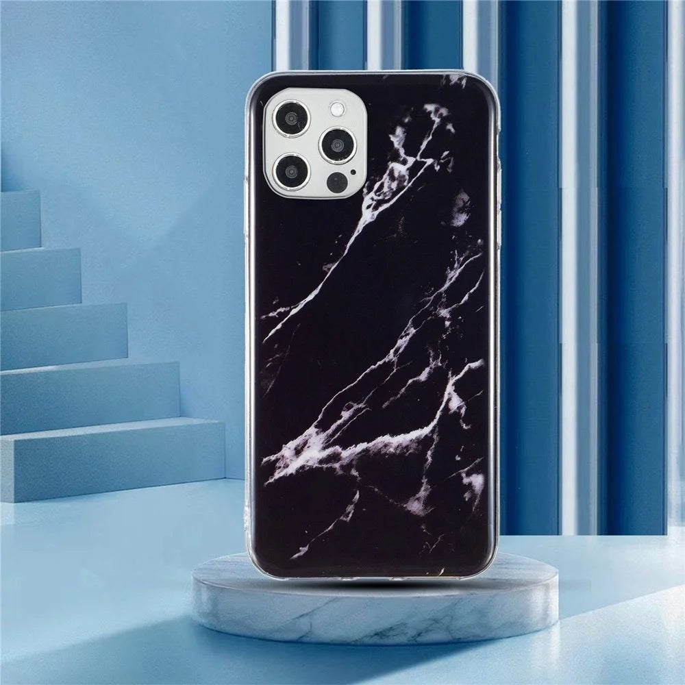 For iPhone 12 Pro Max 6.7 inch Soft TPU Case Stylish Marble Pattern IMD Protective Phone Back Cover - Black - 5