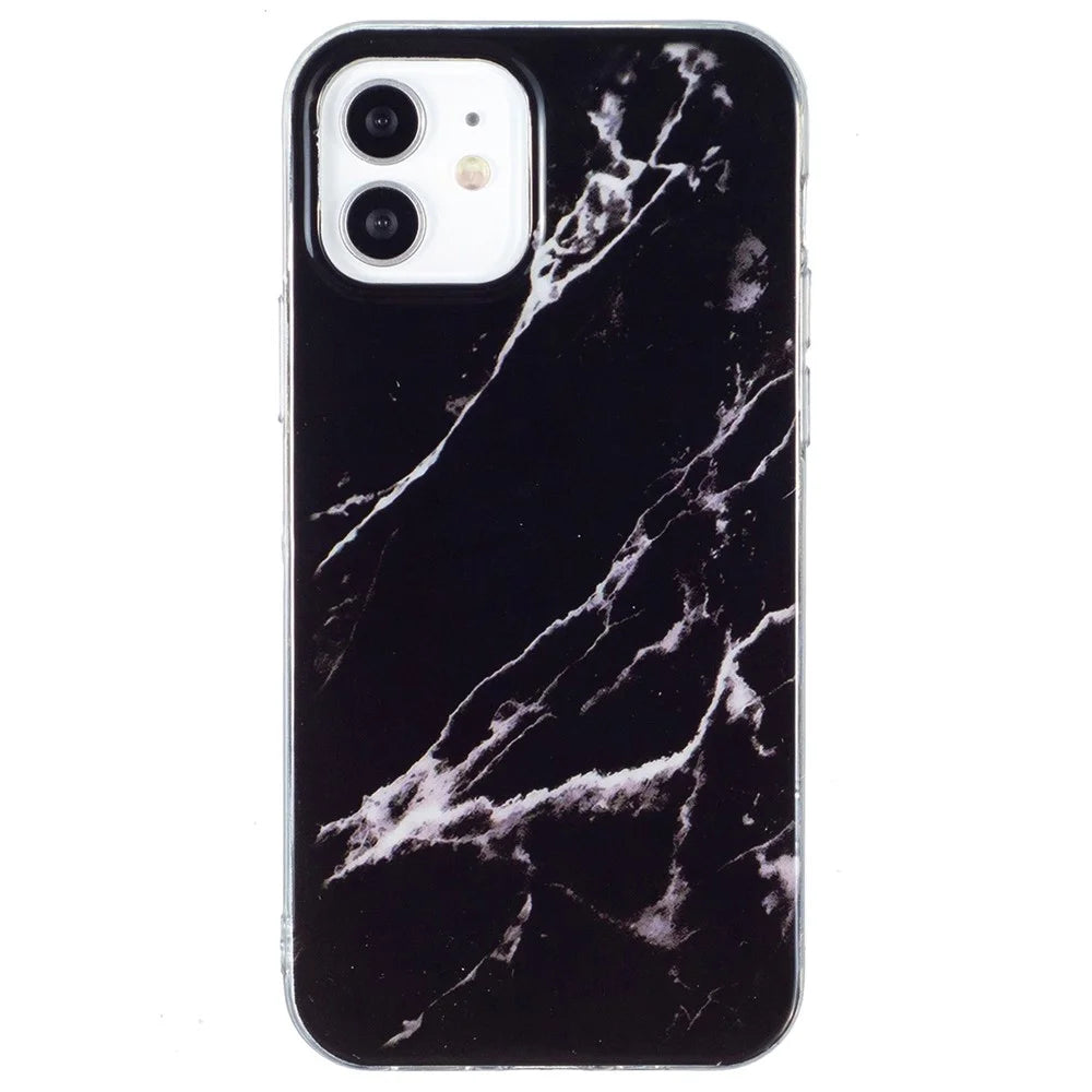 For iPhone 12 6.1 inch/12 Pro 6.1 inch IMD Marble Pattern Soft TPU Protective Case Mobile Phone Anti-scratch Back Cover - Black - 1