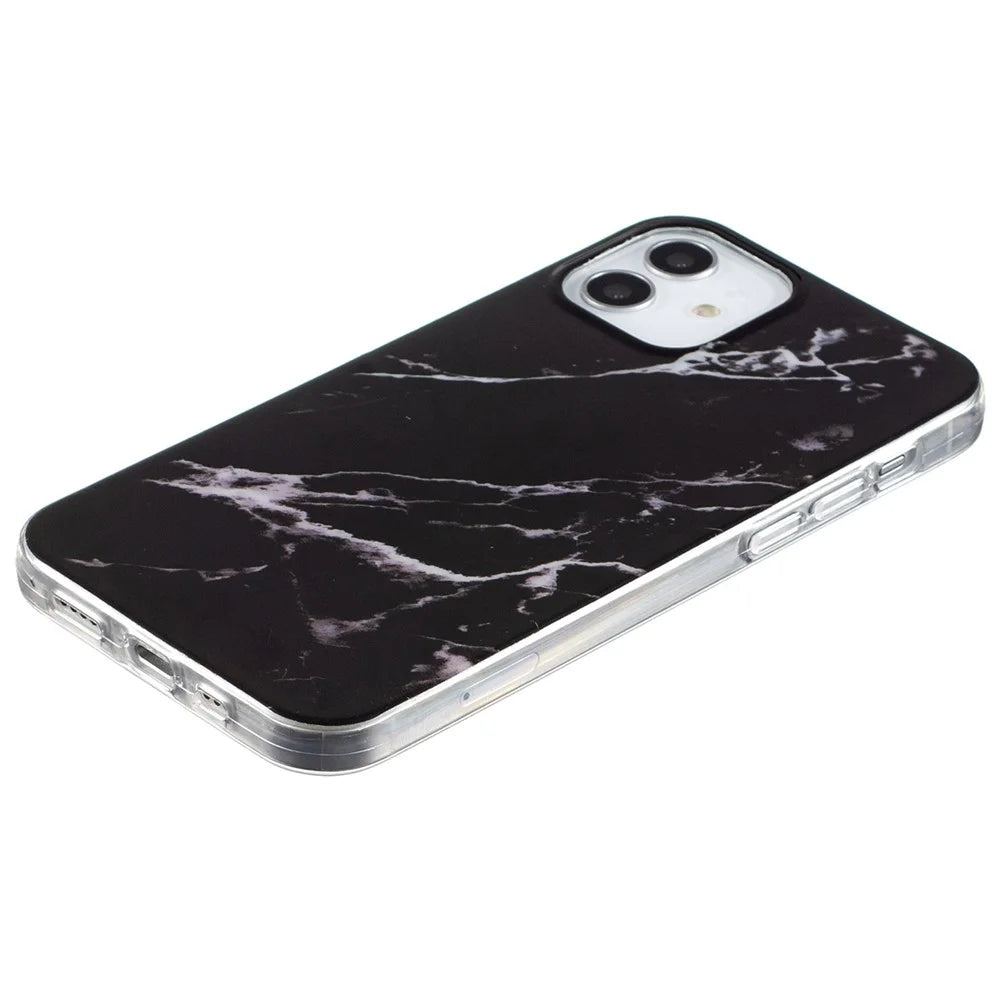 For iPhone 12 mini 5.4 inch IMD Marble Pattern Ultra Slim Phone Case Drop-proof Protective Cover - Black - 2