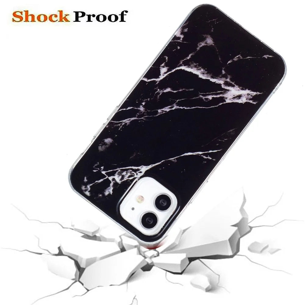 For iPhone 12 mini 5.4 inch IMD Marble Pattern Ultra Slim Phone Case Drop-proof Protective Cover - Black - 3