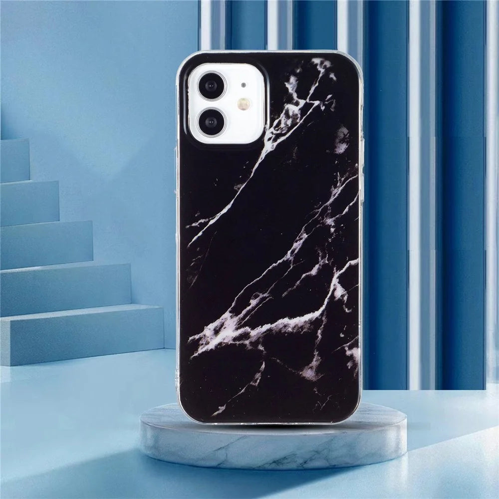 For iPhone 12 mini 5.4 inch IMD Marble Pattern Ultra Slim Phone Case Drop-proof Protective Cover - Black - 5