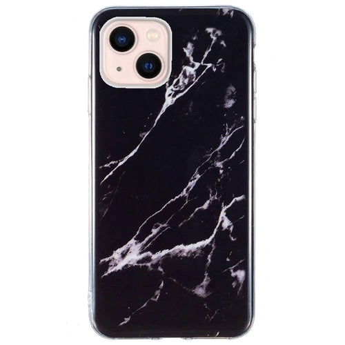 For iPhone 13 mini 5.4 inch Marble Pattern IMD Slim Phone Case Anti-drop Soft TPU Back Cover - Black - 1