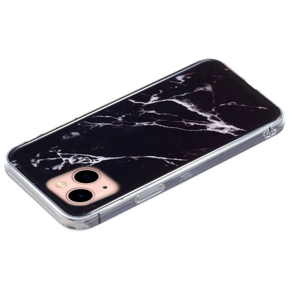 Soft TPU Case for iPhone 13 6.1 inch, Marble Pattern IMD Shockproof Well-protected Cover - Black - 2
