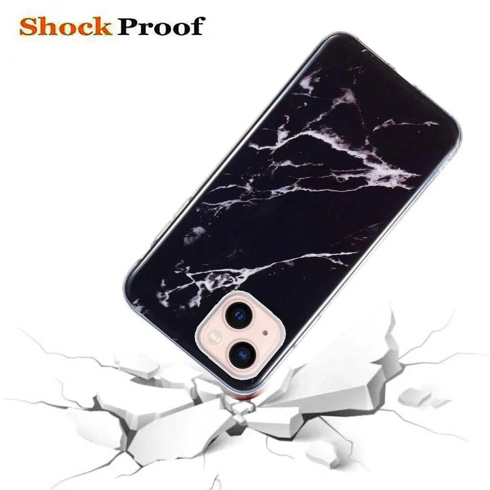 Soft TPU Case for iPhone 13 6.1 inch, Marble Pattern IMD Shockproof Well-protected Cover - Black - 3