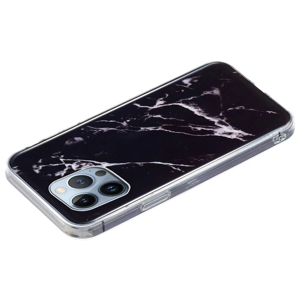 Protective Phone Case for iPhone 13 Pro Max 6.7 inch, Marble Pattern IMD Flexible TPU Back Cover - Black - 2