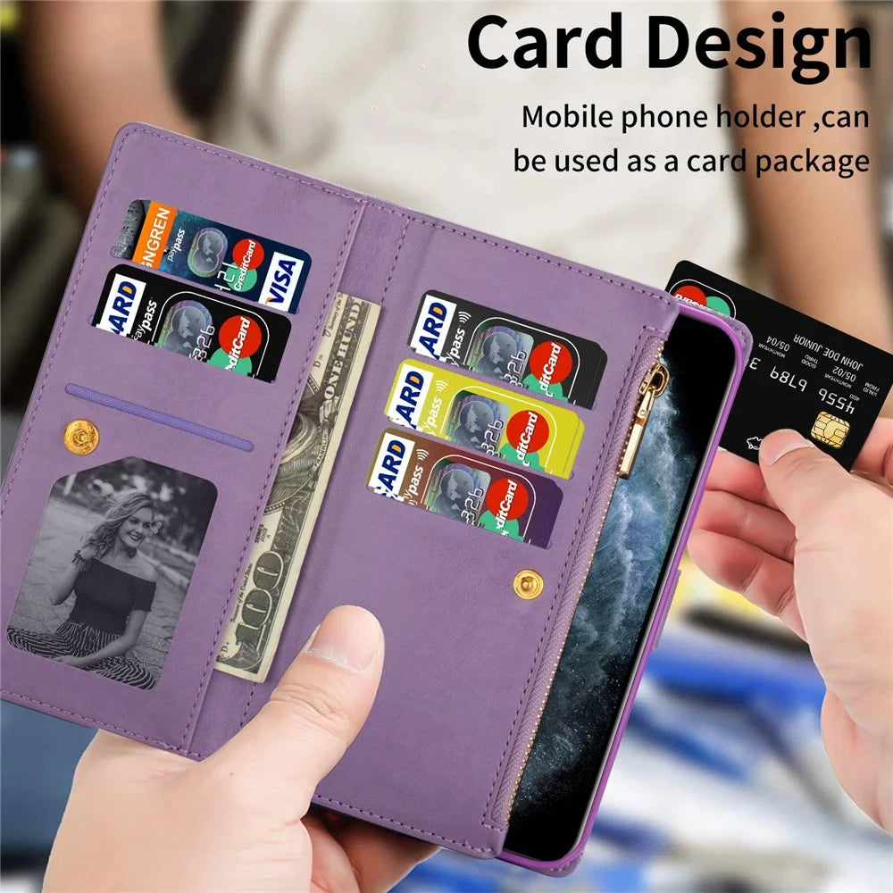 For Samsung Galaxy Z Fold4 5G Style Bling Star Laser Workmanship Phone Cover Bag Zipper Wallet Stand Anti-wear Leather Phone Case with Strap - Purple - 7
