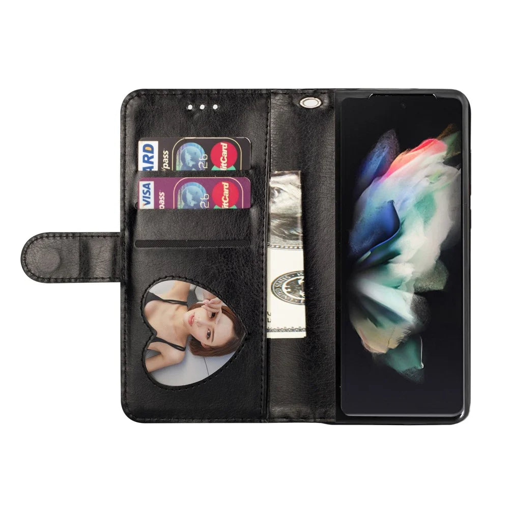 For Samsung Galaxy Z Fold4 5G Zipper Pocket Glittery PU Leather Case Wallet Stand Magnetic Clasp Phone Cover - Black - 2