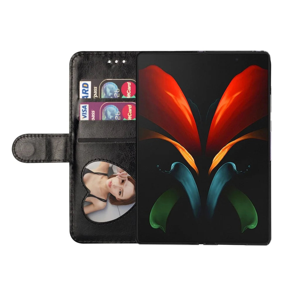 For Samsung Galaxy Z Fold4 5G Zipper Pocket Glittery PU Leather Case Wallet Stand Magnetic Clasp Phone Cover - Black - 4