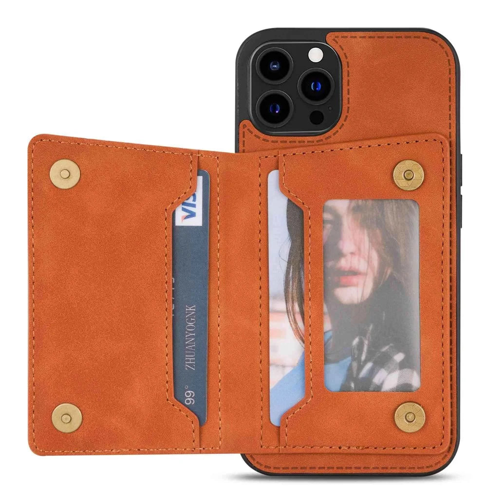 Anti-drop Phone Wallet Case for iPhone 14 Pro Max 6.7 inch, PU Leather Coated TPU Back Cover with Zipper Pocket Card Holder Kickstand - Brown - 2