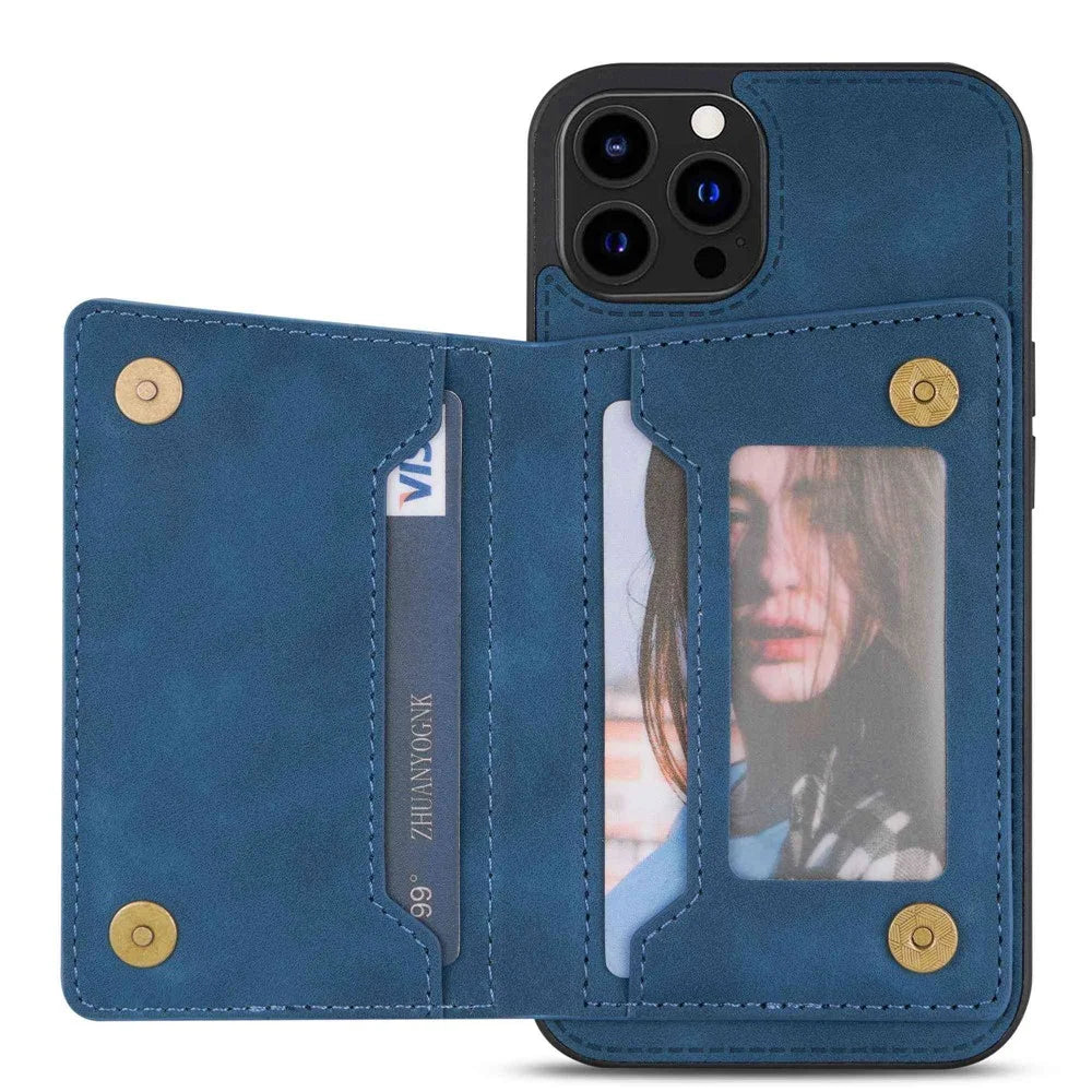 For iPhone 14 Pro 6.1 inch Shockproof Zipper Pocket Phone Wallet Case PU Leather Coated TPU Mobile Phone Cover Card Holder Kickstand - Blue - 2