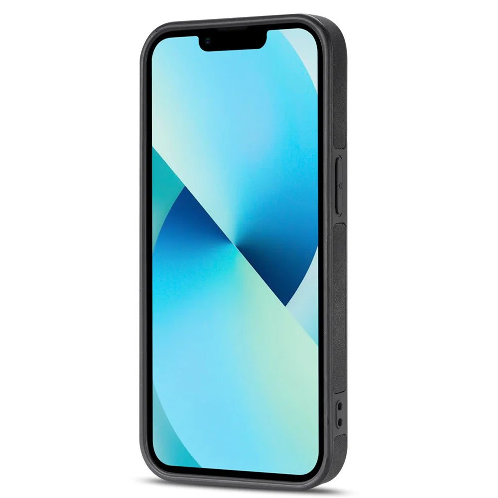 For iPhone 14 6.1 inch PU Leather Coated TPU Phone Case Kickstand Anti-scratch Back Cover with Zipper Pocket Card Holder - Black - 5