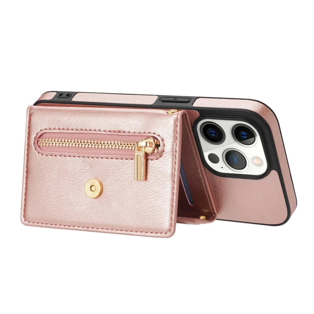 N.BEKUS Phone Wallet Case for iPhone 14 Pro Max 6.7 inch, Anti-fall PU Leather Coated TPU Back Cover Card Holder Scratch-resistant Shell Kickstand with Strap - Pink - 4