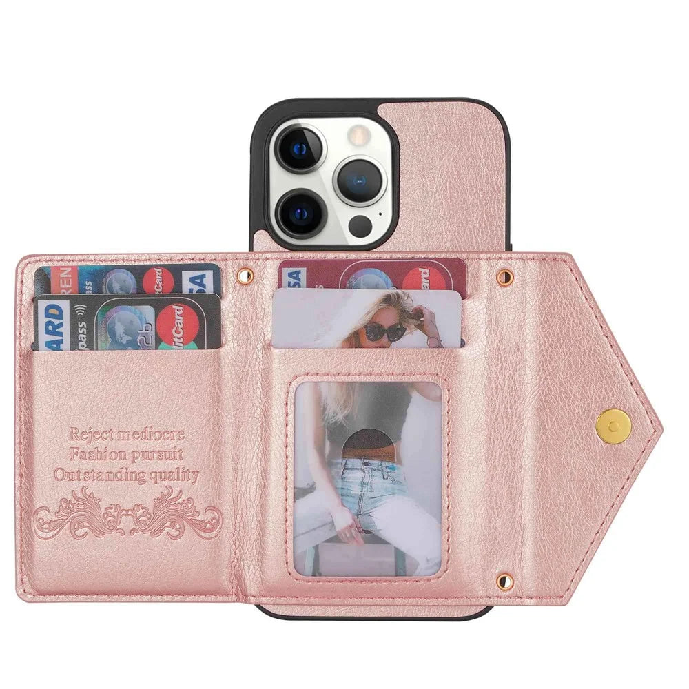 N.BEKUS Phone Wallet Case for iPhone 14 Pro Max 6.7 inch, Anti-fall PU Leather Coated TPU Back Cover Card Holder Scratch-resistant Shell Kickstand with Strap - Pink - 5