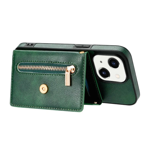 N.BEKUS Anti-scratch Phone Case for iPhone 14 Plus 6.7 inch, PU Leather Coated TPU Back Cover Card Holder Kickstand with Strap - Green - 2