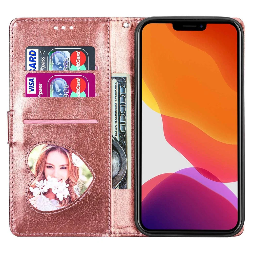 For iPhone 14 Pro 6.1 inch  Full Protection Glitter Powder PU Leather Wallet Stand Zipper Pocket Phone Case Covering Shell - Rose Gold - 2