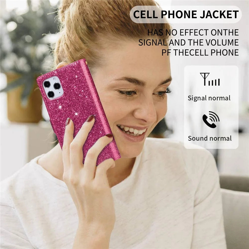 For iPhone 14 Plus 6.7 inch Flip Cover, Laser Carving Glittery Starry Style Zipper Wallet Stand Leather Phone Case with Strap - Rose - 7