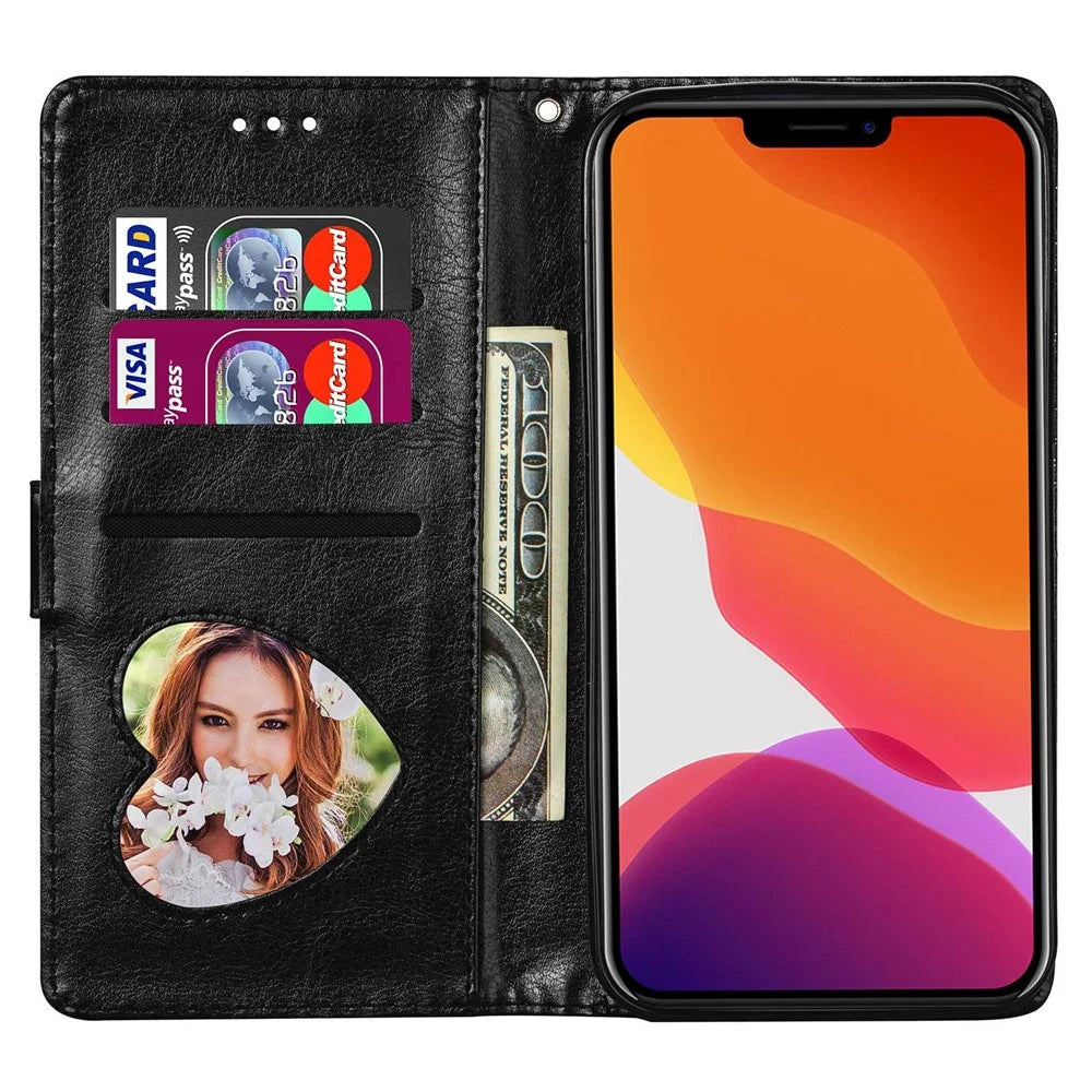 For iPhone 14 6.1 inch Zipper Pocket Glittery PU Leather Case Wallet Stand Magnetic Clasp Anti-fall Phone Cover - Black - 2
