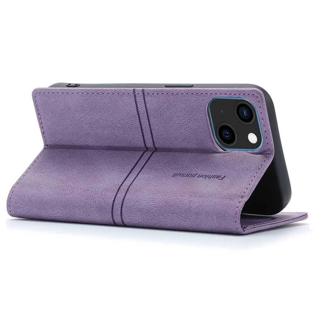 For iPhone 14 Plus 6.7 inch Shockproof PU Leather + TPU Wallet Stand Case Magnetic Auto-absorbed Phone Cover - Purple - 4