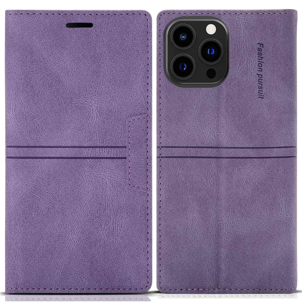 For iPhone 14 Pro Max 6.7 inch Anti-fall PU Leather Wallet Case Magnetic Auto-absorbed Phone Cover with Stand - Purple - 1