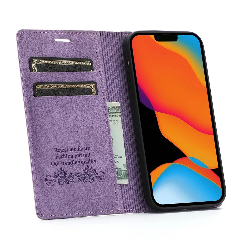 For iPhone 14 Pro Max 6.7 inch Anti-fall PU Leather Wallet Case Magnetic Auto-absorbed Phone Cover with Stand - Purple - 3